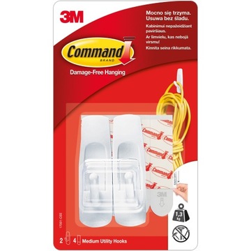 СРЕДНИЕ КРЮЧКИ COMMAND 3M 2 ШТ. 1,3 КГ 17001