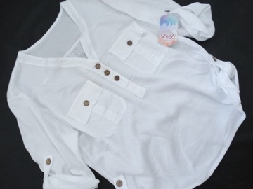 Włoska bluzka koszula stójka LYOCELL guziki biała