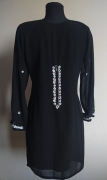 S/M 36 czarna tunika damska szyfonowa z ornamentami z koralików i cekinów