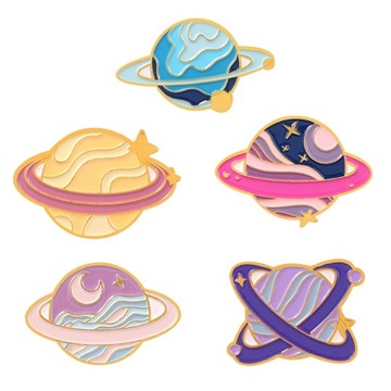 5 sztuk Cute Cartoon Planet emaliowane przypinki zestaw odznak przypinki do torby na plecak ze stopu