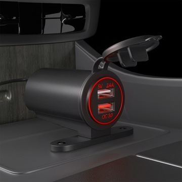 ЗАРЯДНОЕ УСТРОЙСТВО ДЛЯ МОТОЦИКЛА + КНОПКА + 2xUSB КРАСНЫЙ СВЕТ