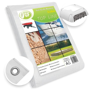 PLANDEKA GRUBA MOCNA WODOODPORNA 6x8 BIAŁA PŁACHTA MROZOODPORNA UV+ 260g