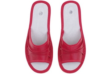 Pantofle skórzane łapcie papcie klapeczki pianka stylowe modne czerwone 39