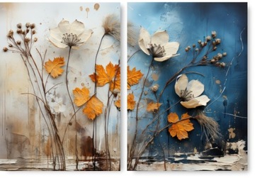 BOHO ROŚLINY SUCHE KWIATY zestaw 2 plakaty 40x50 obraz granat liście #372