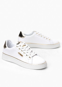 Guess buty damskie białe Beckie białe ze złotym tłoczone logo 36