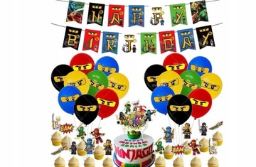 ZESTAW DEKORACJI NA URODZINY DZIECI NINJAGO TOPPERY BALONY HAPPY BIRTHDAY