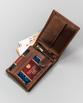 PETERSON elegancki skórzany portfel męski poziomy ochrona kart RFID