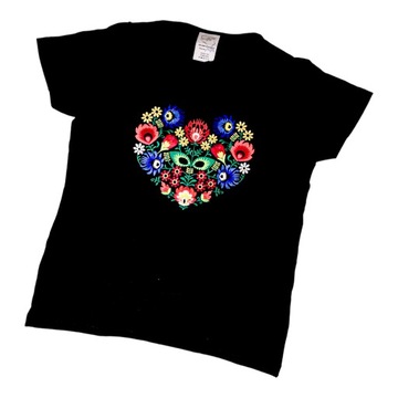 KOSZULKA HAFT ŁOWICZ FOLK M CZARNA BAWEŁNA T-SHIRT