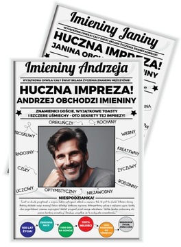 PREZENT NA IMIENINY GAZETA W RAMCE DLA NIEJ NIEGO ZE ZDJĘCIEM I IMIENIEM