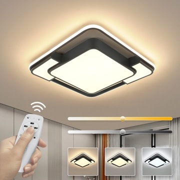 ŚCIEMNIALNA LAMPA SUFITOWA LAMPA LED PLAFON CZARNA KWADRAT PILOT DO SALONU