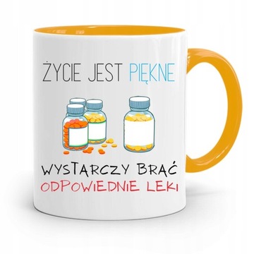 KUBEK ŻÓŁTY PREZENT PIELĘGNIARKI ŻYCIE JEST PIĘKNE z Nadrukiem ze Zdjęciem