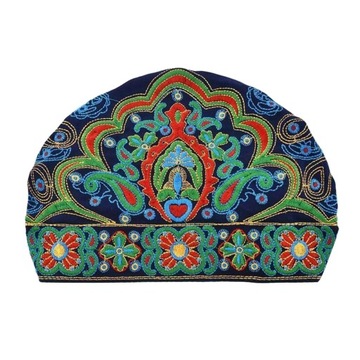 Retro damska etniczna czapka turbanowa na głowę szalik czapka haftowana niebieska