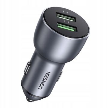 UGREEN ŁADOWARKA SAMOCHODOWA ZASILACZ HUB 2X USB QC 3.0 PD 36W 3 A 12V LED