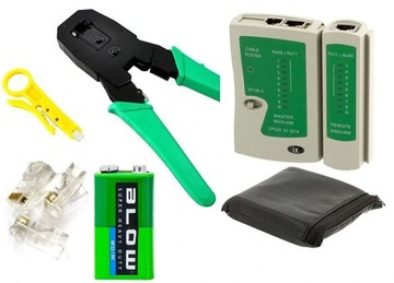 ZACISKARKA +TESTER KABLI RJ45 +WTYKI 50 SZTUK RJ45