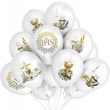 Balony komunijne Białe IHS Ornament Kielich Duże