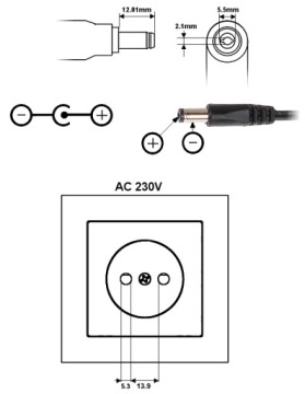 Питание электроэнергии 12 В/4a/5,5 Impuls abcv
