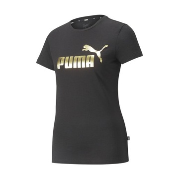 Koszulka damska PUMA ESS+ Metallic Logo Tee puma black/gold foll S