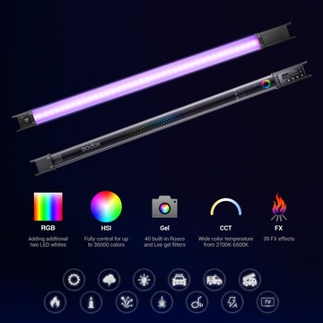 Godox TL60 Полноцветный ламповый светильник RGB 2500K-6500K