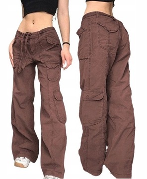 STYLOWE DAMSKI STREETWEAR SPODNIE CARGO SZEROKIE NOGAWKI