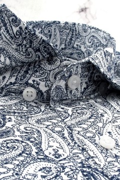 Koszula Męska Elegancka Wizytowa do garnituru biała we wzory paisley E522