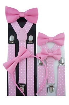 Розовые подтяжки и мужской галстук-бабочка в горошек. УЗОРЫ НА ВЫБОР!