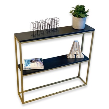 złota konsolka, konsola, toaletka GLAMOUR 80X18X72 czarne blaty