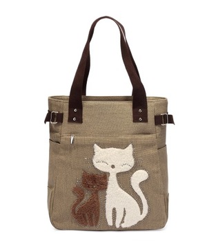 KAUKKO Damska płócienna torebka na ramię Duża torba z motywem kota
