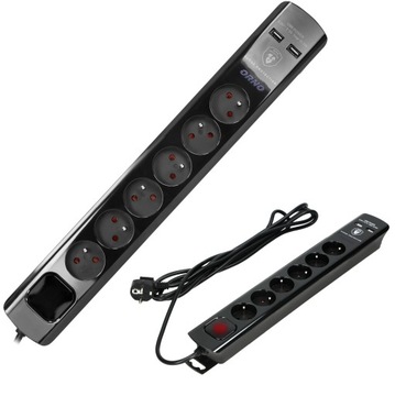 PRZEDŁUŻACZ LISTWA ZASILAJACA 3m 6 GNIAZD + 2xUSB