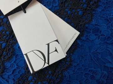 Niebieska koronkowa sukienka DIANE VON FURSTENBERG elegancka premium r. S