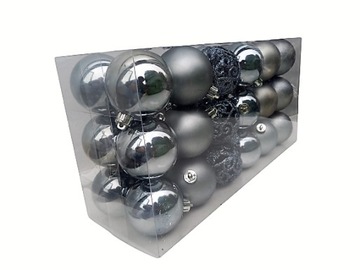 Bombki choinkowe szare srebrne plastikowe 36 szt 6cm