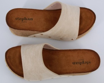 БЕЖЕВЫЕ ЗАМШЕВЫЕ ТАПОЧКИ НА ПРОБКОВОЙ ПЛАТФОРМЕ 38