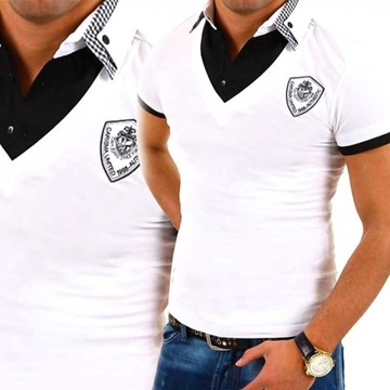 T shirt łączony z Koszulą Slim Fit Kratka Haft