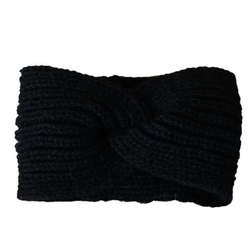modnaopaska turban na głowę wełniana czarna na jesień zimę