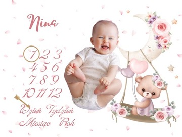 Kocyk do zdjęć z IMIENIEM, GRATIS karty, PREZENT Babyshower MATA do zdjęć