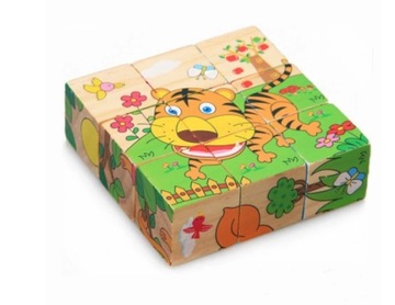 Деревянные кубики развивающий пазл Сафари 9 деталей.