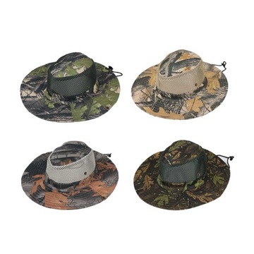 Boonie Hat Mesh Leaves Wzór Kamuflaż Oddychająca czapka wędkarska Szara