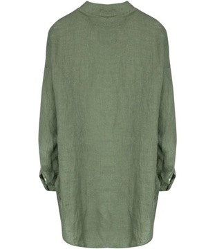 Długa lekka luźna koszula lniana dłuższy tył długi rękaw LAILA 2 (Zielony)