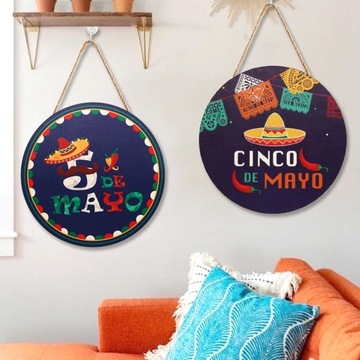 Meksykańska Fiesta Drewniana Tabliczka Wisząca Cinco DE Mayo Tabliczka Na Drzwi Przednie Styl A