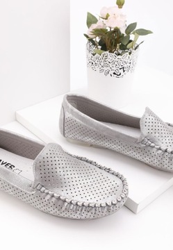 СЕРЫЕ ЖЕНСКИЕ МОКАСИНЫ, АЖУРНЫЕ ТУФЛИ, СЛИПОНЫ, ПЛОСКИЕ ВНУТРИ. ЭКО-КОЖА