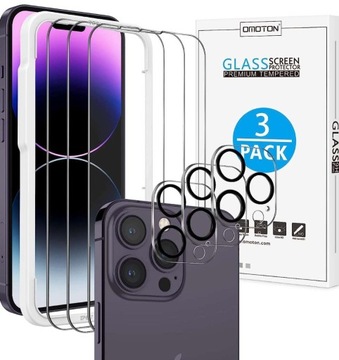ZESTAW 3x Szkło + 3x Aparat OMOTON Iphone 14 PRO