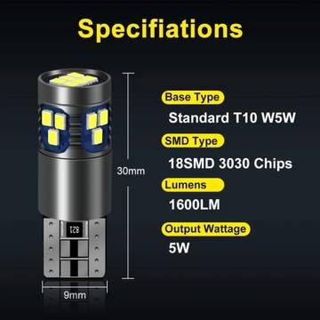 2шт W5W LED T10 Светодиодная лампа 168 194 Canbus Nor