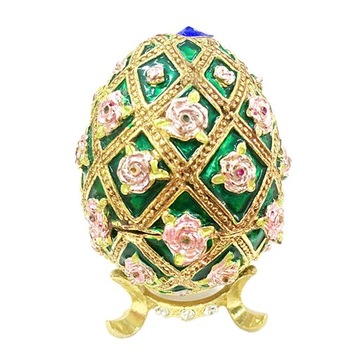 Dekoracyjne, kolorowe, kryształowe, emaliowane kwiatowe złote pudełko na ozdoby w kształcie jajka