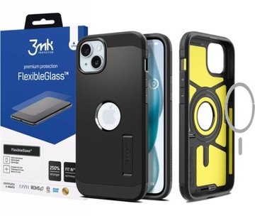 Etui + szkło hybrydowe do iPhone 15, Spigen Tough Armor Mag, obudowa, cover