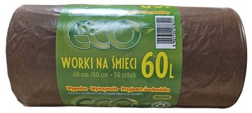 WORKI NA ŚMIECI ECO 60L 50SZT BARDZO WYTRZYMALE! KOLOR BRĄZOWY