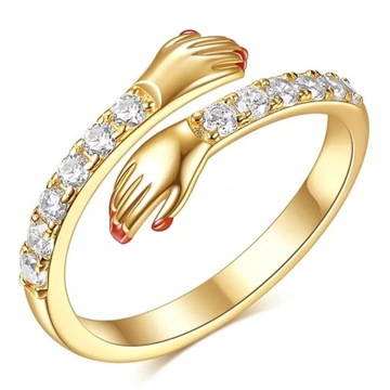 Pierścionek kolor złoty dłonie miłość na prezent Regulowany Damski Kobieta