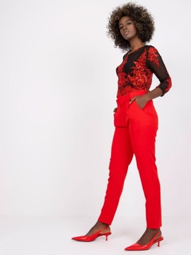 Spodnie garniturowe w kant z paskiem czerwone S