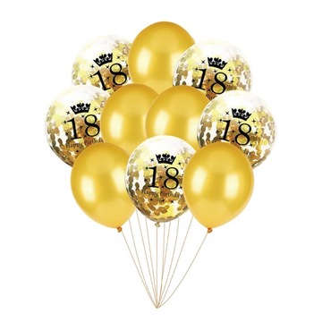 Balony Gumowe 18 urodziny Konfetti wstążka 10 szt