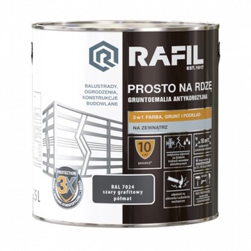 RAFIL Na rdzę PÓŁMAT szary grafitowy 2,5l