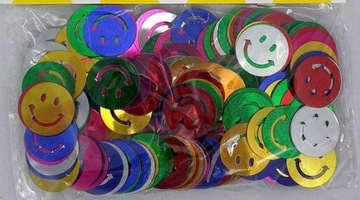 ДЕКОРАТИВНЫЕ КОНФЕТТИ СМАЙЛЫ, ДЕКОРАТИВНЫЕ МЕТАЛЛИЧЕСКИЕ БАЙЕТКИ