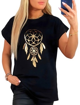 BLUZKA KOSZULKA T-SHIRT NADRUK ŚLICZNY ZŁOTY ŁAPACZ SNÓW 4XL, 48